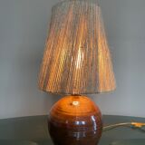 Vintage stoneware ball lamp and rope lampshade