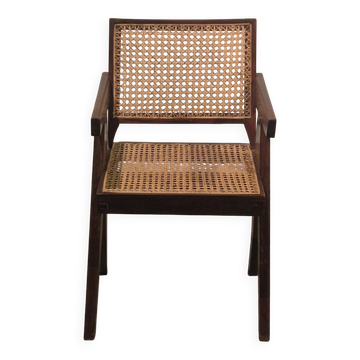 Pierre Jeanneret, fauteuil original SI-28-B en teck et cannage, Mid-Century Modern