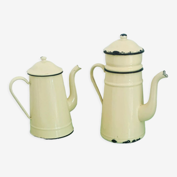 Set of two vintage enameled coffee pots