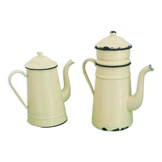 Set of two vintage enameled coffee pots