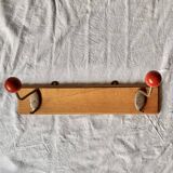 Vintage wall coat rack - double hook - red wooden balls