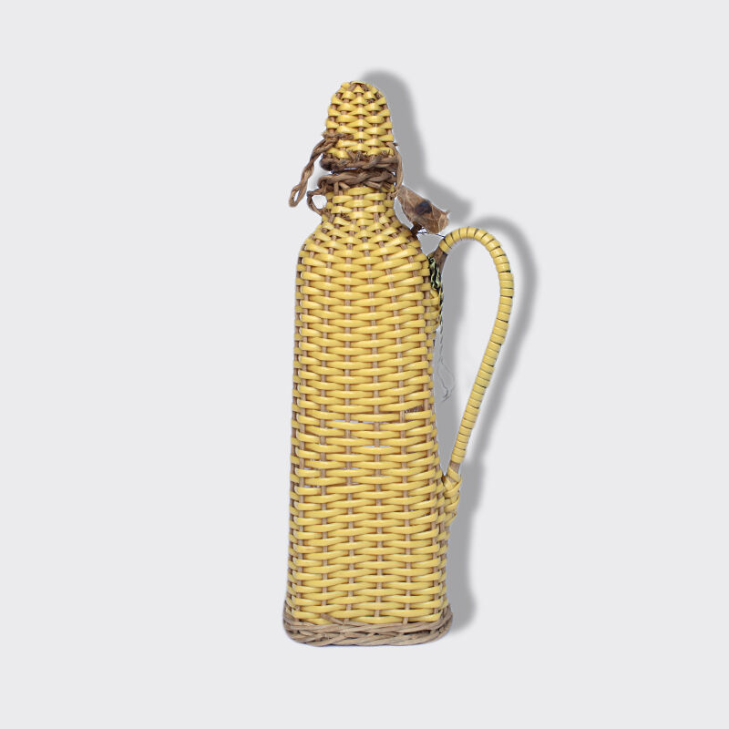 Bottle scoubidou braided, yellow straw 70s