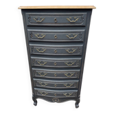 Louis XV style chest of drawers, black patina.