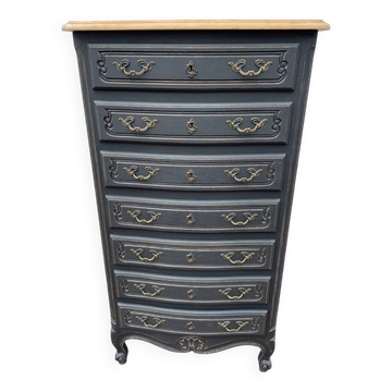 Louis XV style chest of drawers, black patina.
