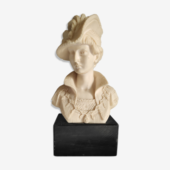 Elegant woman bust with alabaster shawl and black base of the 1950s