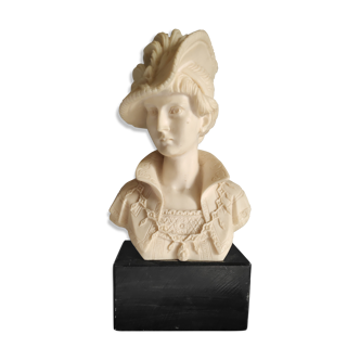Elegant woman bust with alabaster shawl and black base of the 1950s