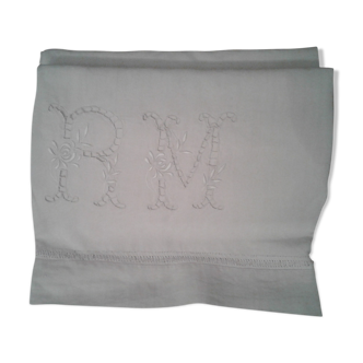 Old Lin Drap. Monogram embroidered and opened R M and 3 lines day