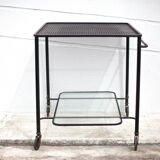 Mathieu Matégot rolling table, steel and brass service, 50s