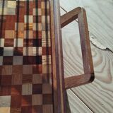 Large octagonal wooden marquetry platter