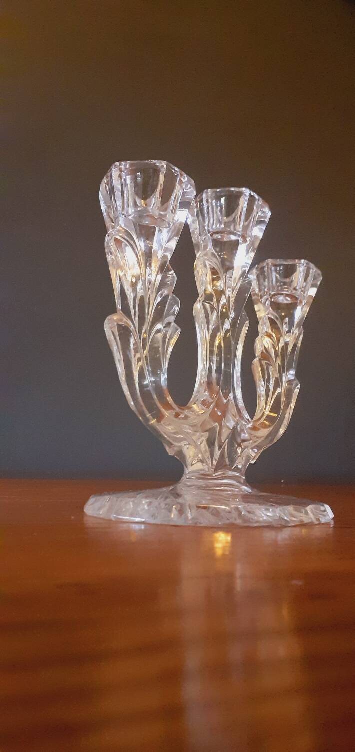 Vintage tripod candle holder from the 70s in molded glass