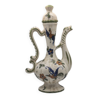 Old Ewer Jug Capodimonte Earthenware Birds Floral Made in Italy 32cm
