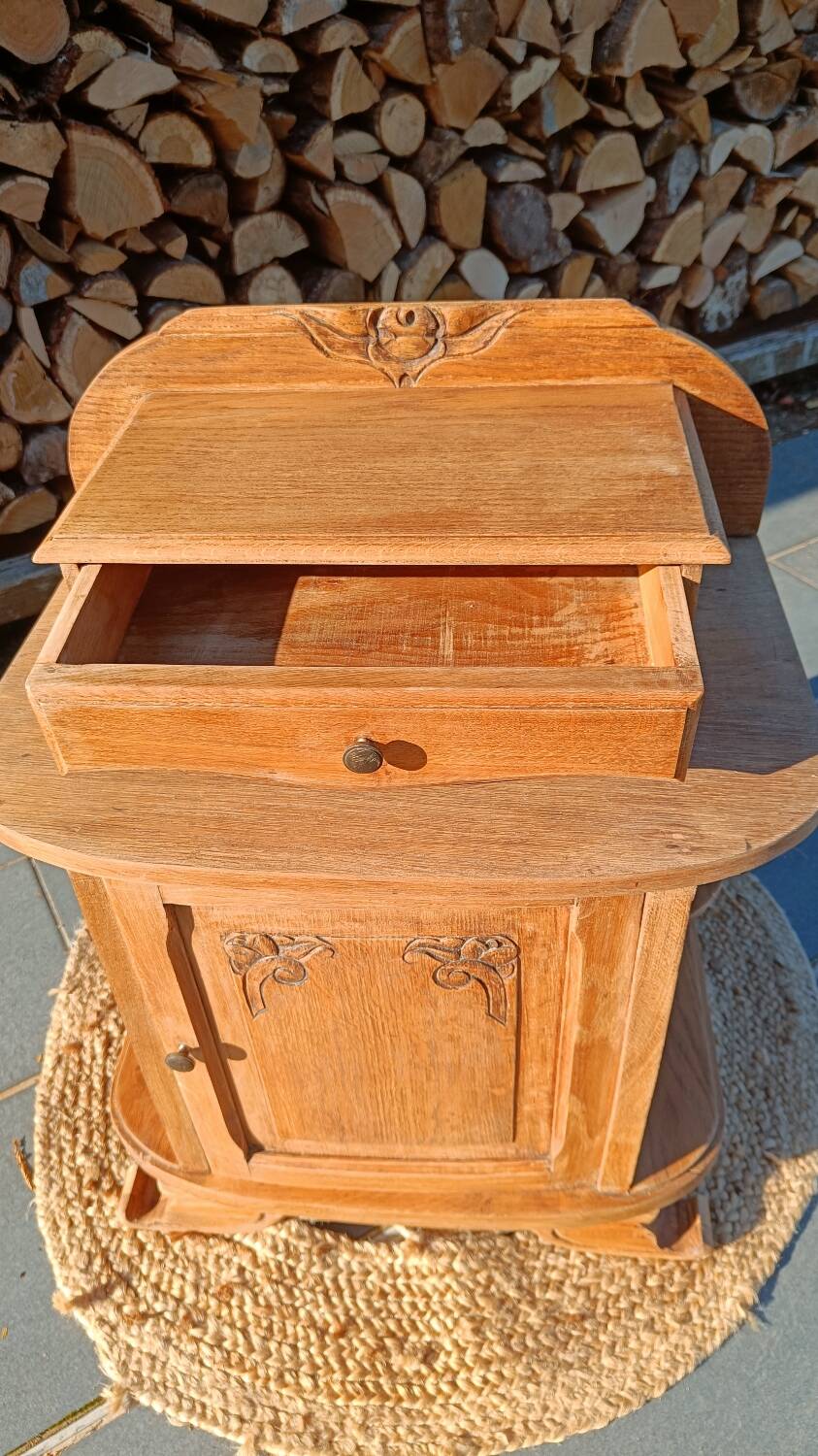 Art Deco bedside table in raw wood
