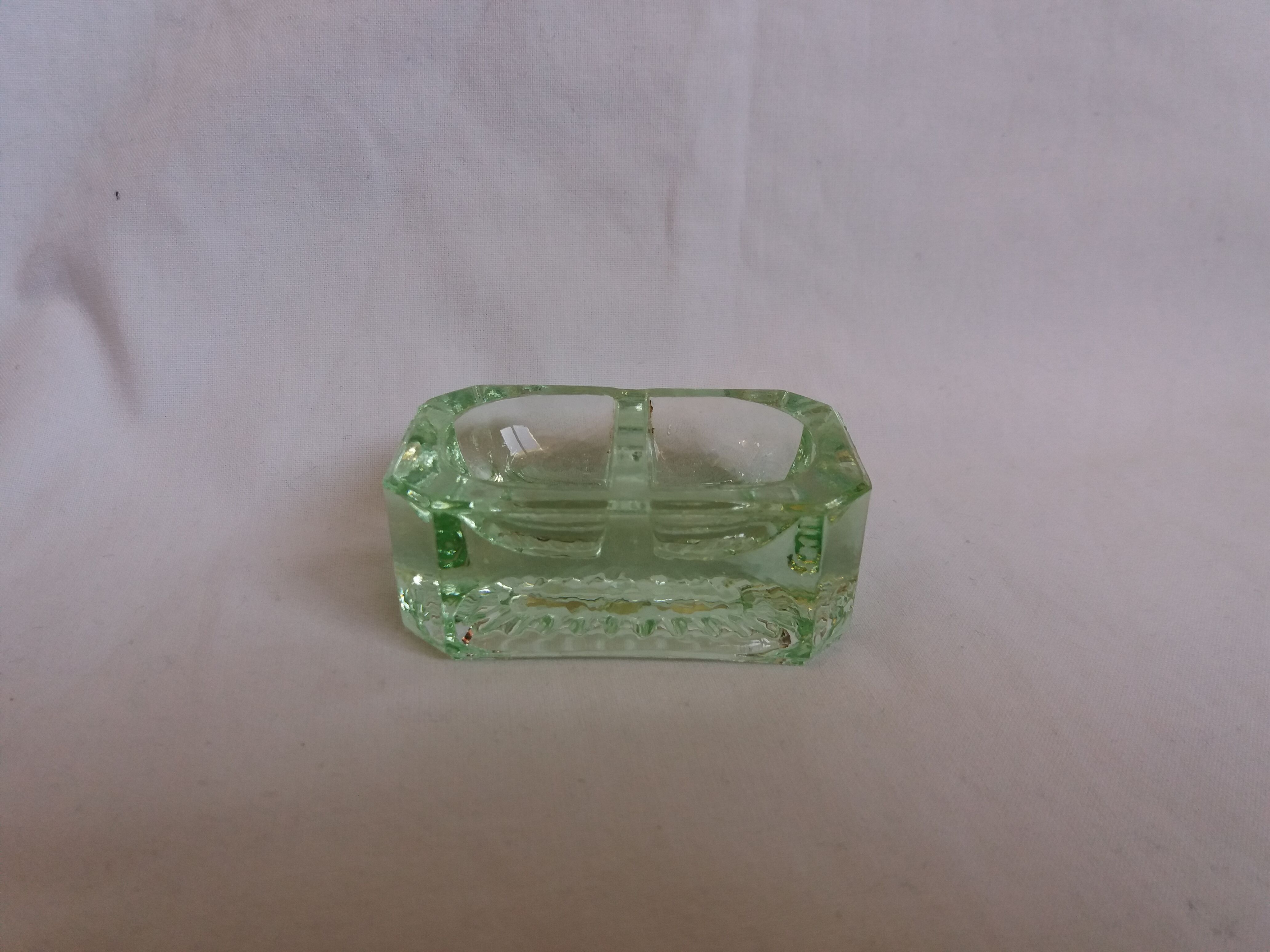 Art deco green glass saleron