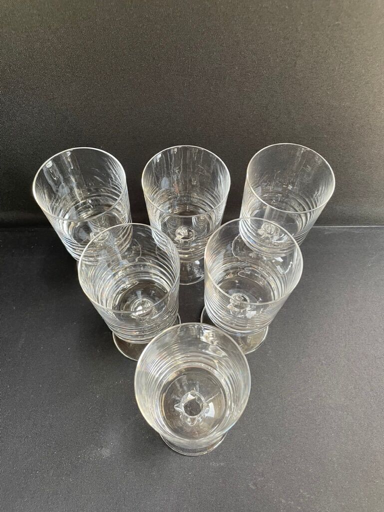 6 Large twisted plain crystal glasses – Typical of the 1960s-1970's