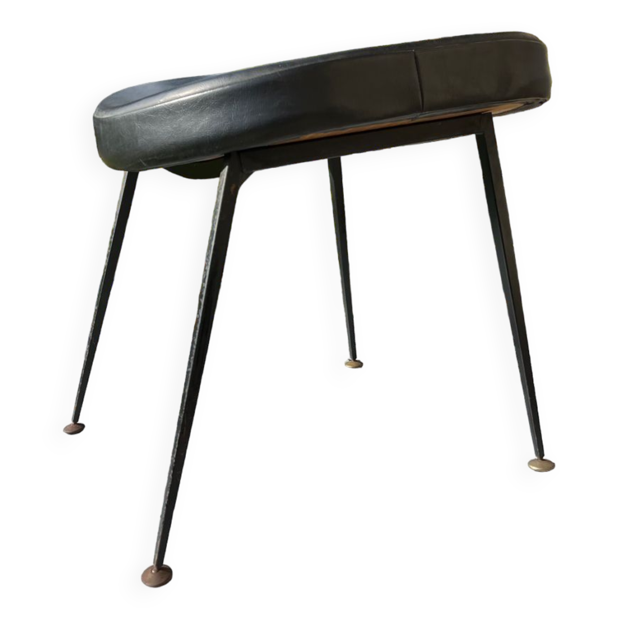 Low black leatherette stool from the 60s/70s