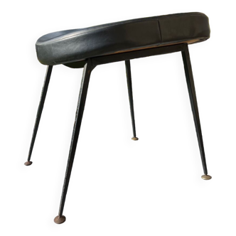 Low black leatherette stool from the 60s/70s