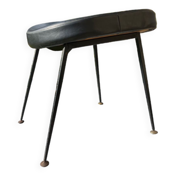 Tabouret  bas Skaï noir années 60/70
