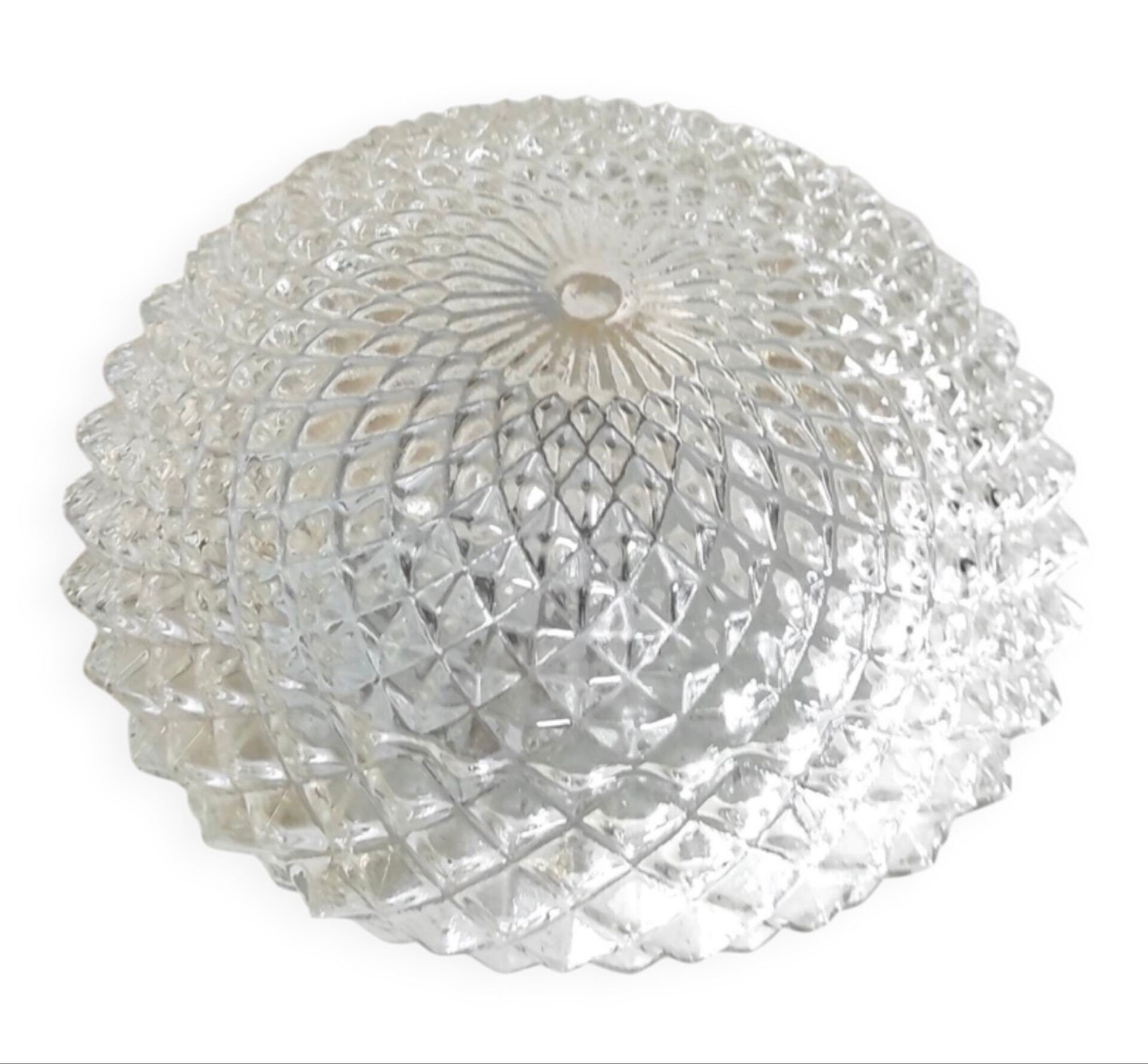 Ceiling light or wall light in moulded glass with diamond point - mid 20th century