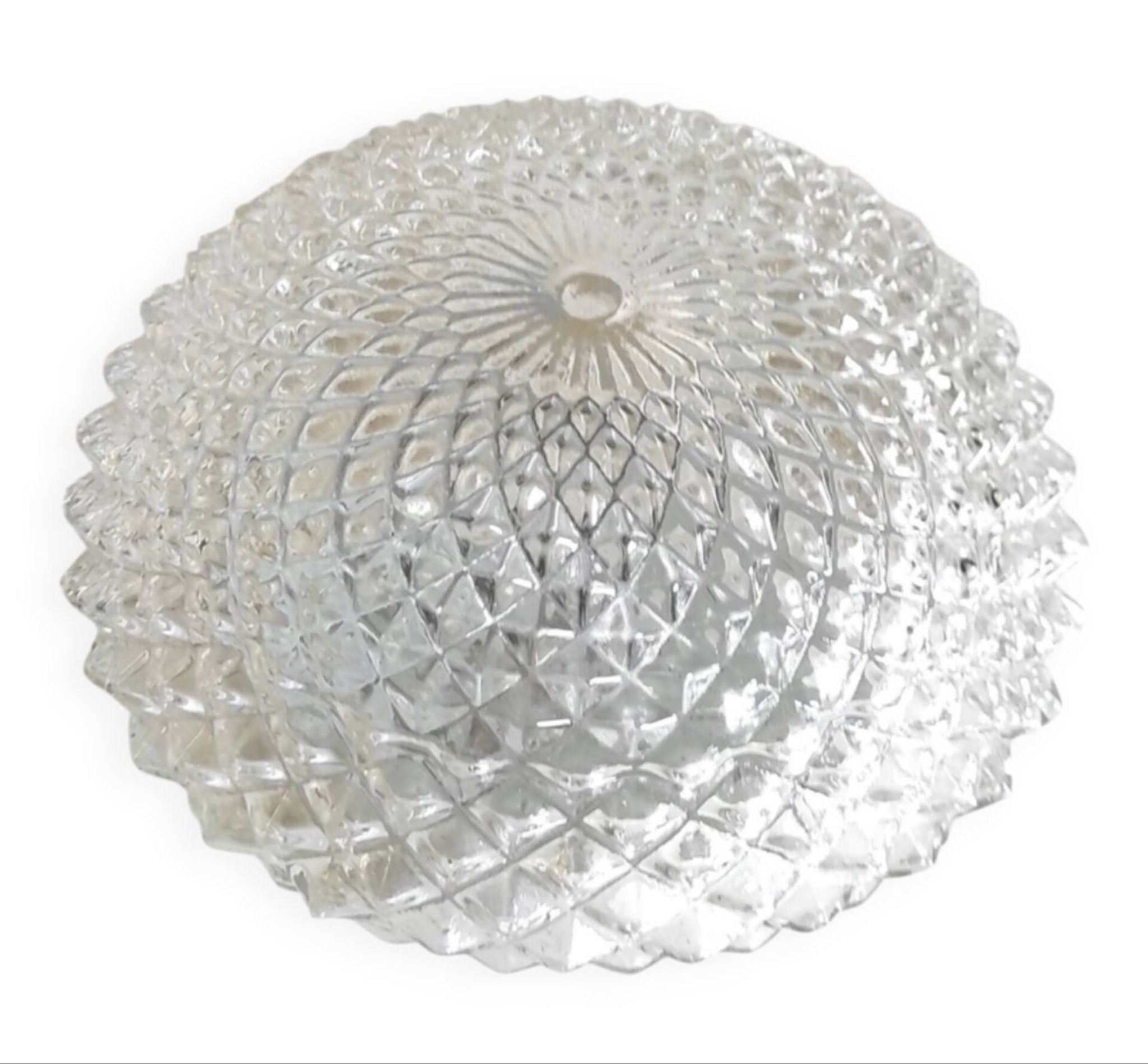 Ceiling light or wall light in moulded glass with diamond point - mid 20th century