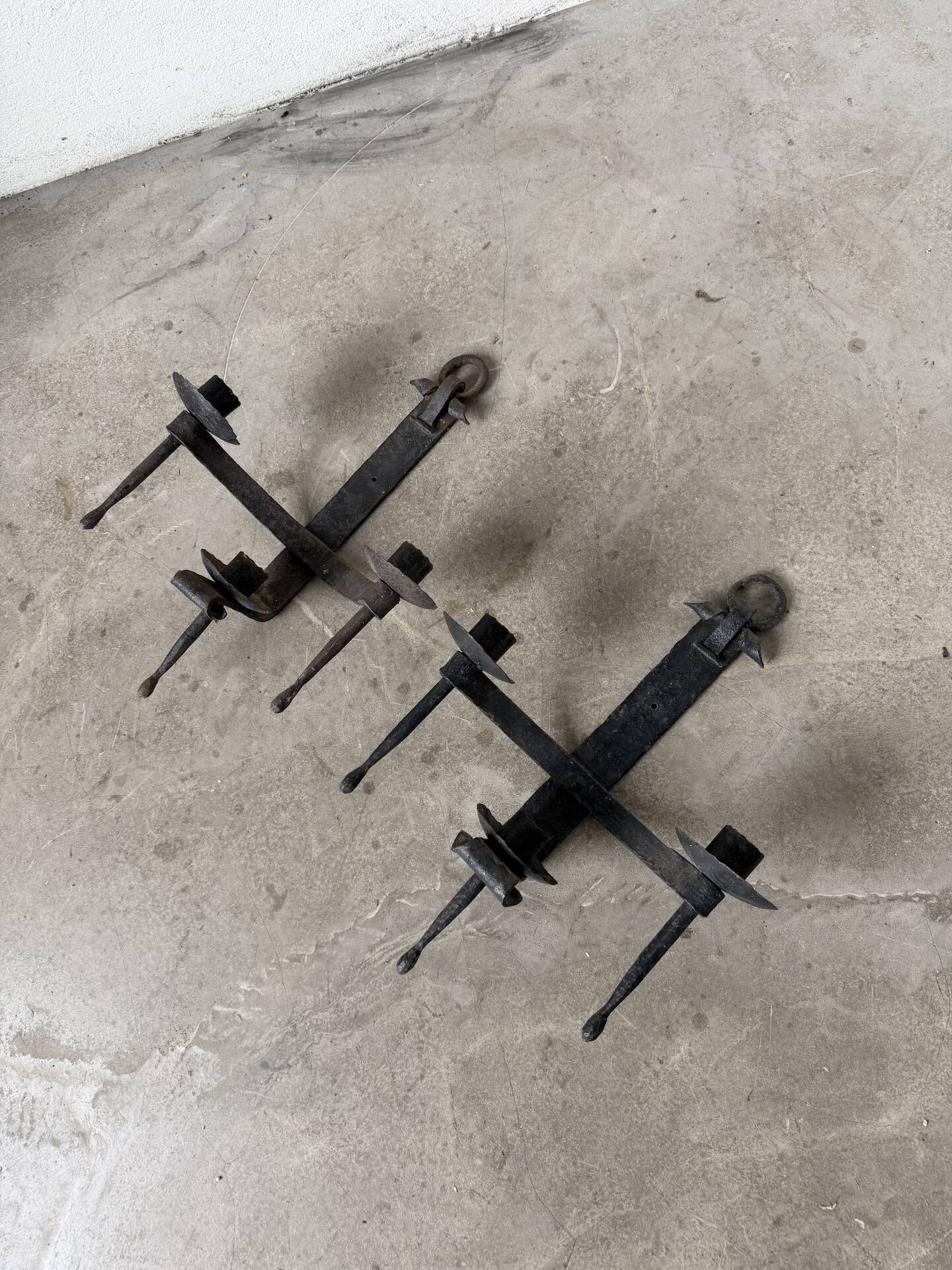 Wrought iron candle holders 1900 brutalist sconces