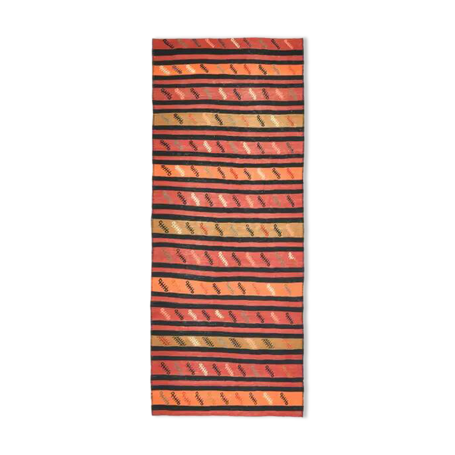 Vintage Turkish Oushak Handmade Wool Cotton Orange Runner Rug 132x332