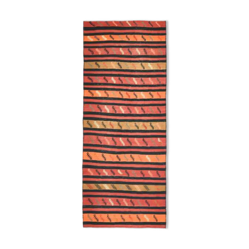 Tapis couloir vintage turc Oushak fait main en laine et coton orange 132x332