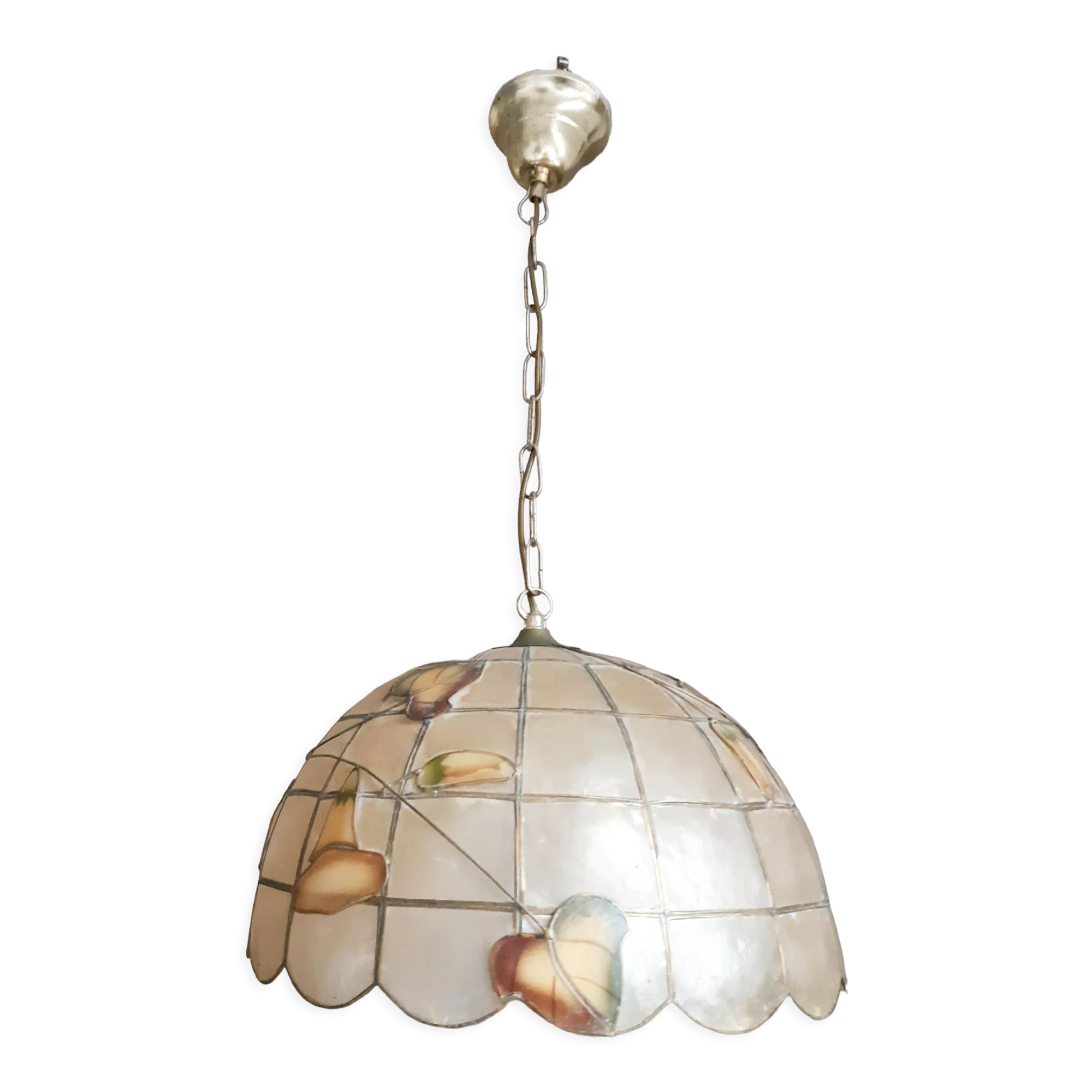 Mother-of-pearl and brass pendant lamp