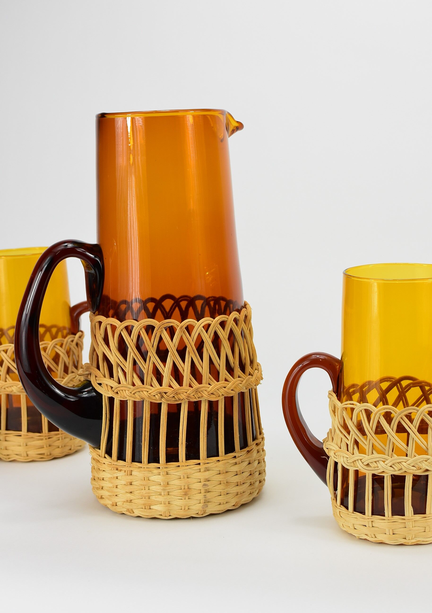 Vintage orangeade glass and rattan set