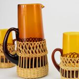 Vintage orangeade glass and rattan set
