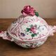 Strasbourg soup tureen in hand-painted French earthenware in yellow and pink.