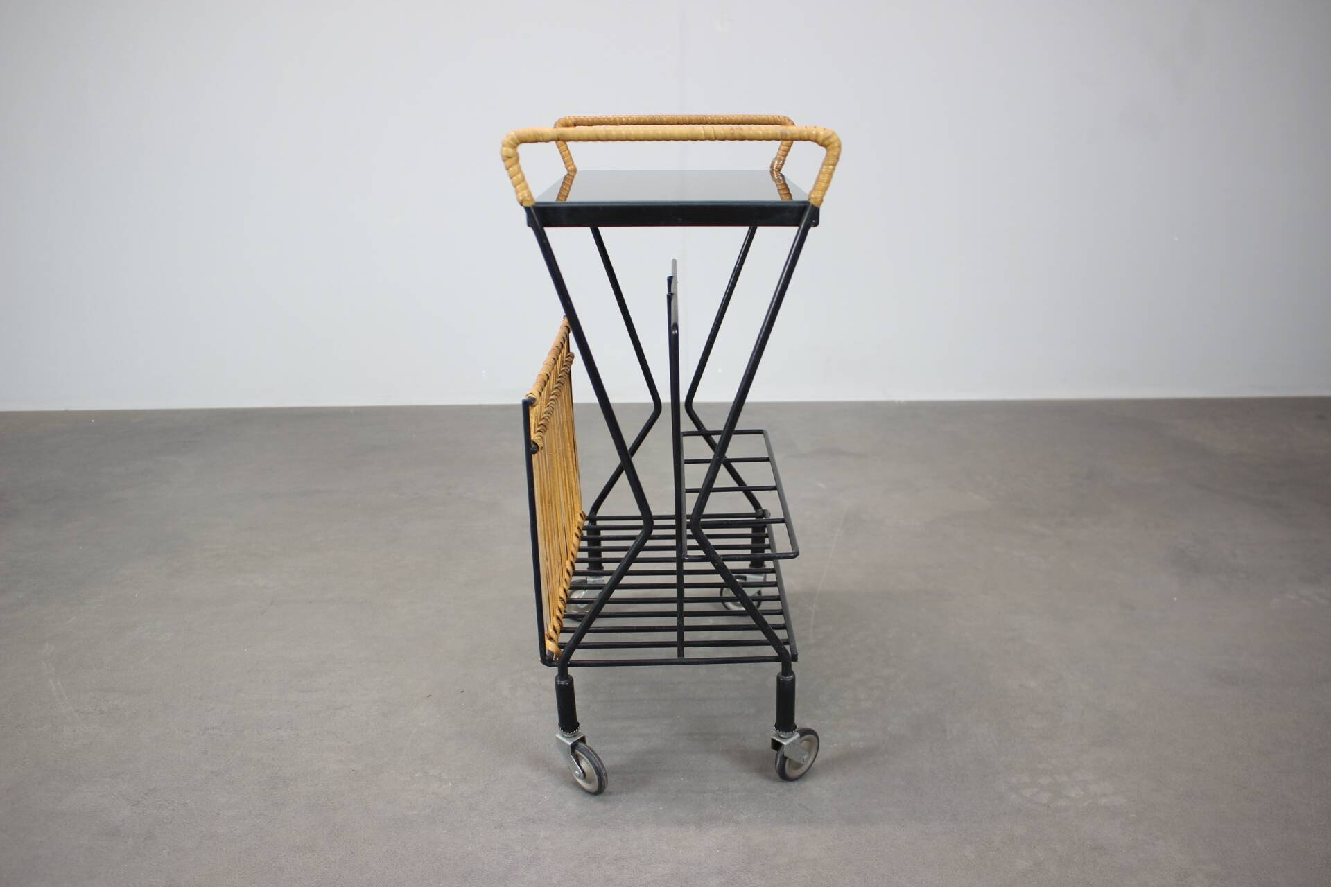 Mid-century Rolling Magazine Rack Cart, 1970s, Czechoslovakia