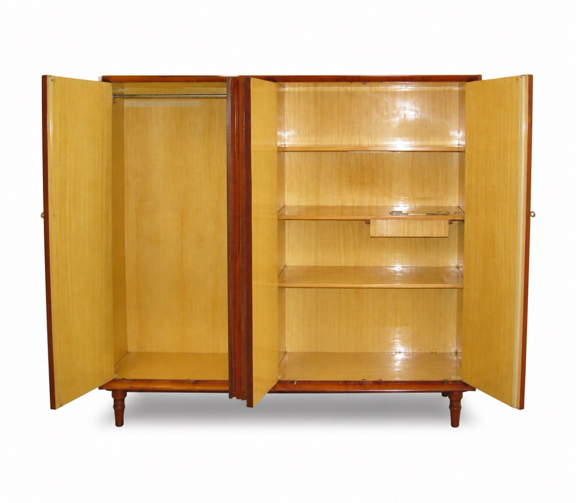 Large Art Deco wardrobe in wood veneer and mirrors, 1930s.