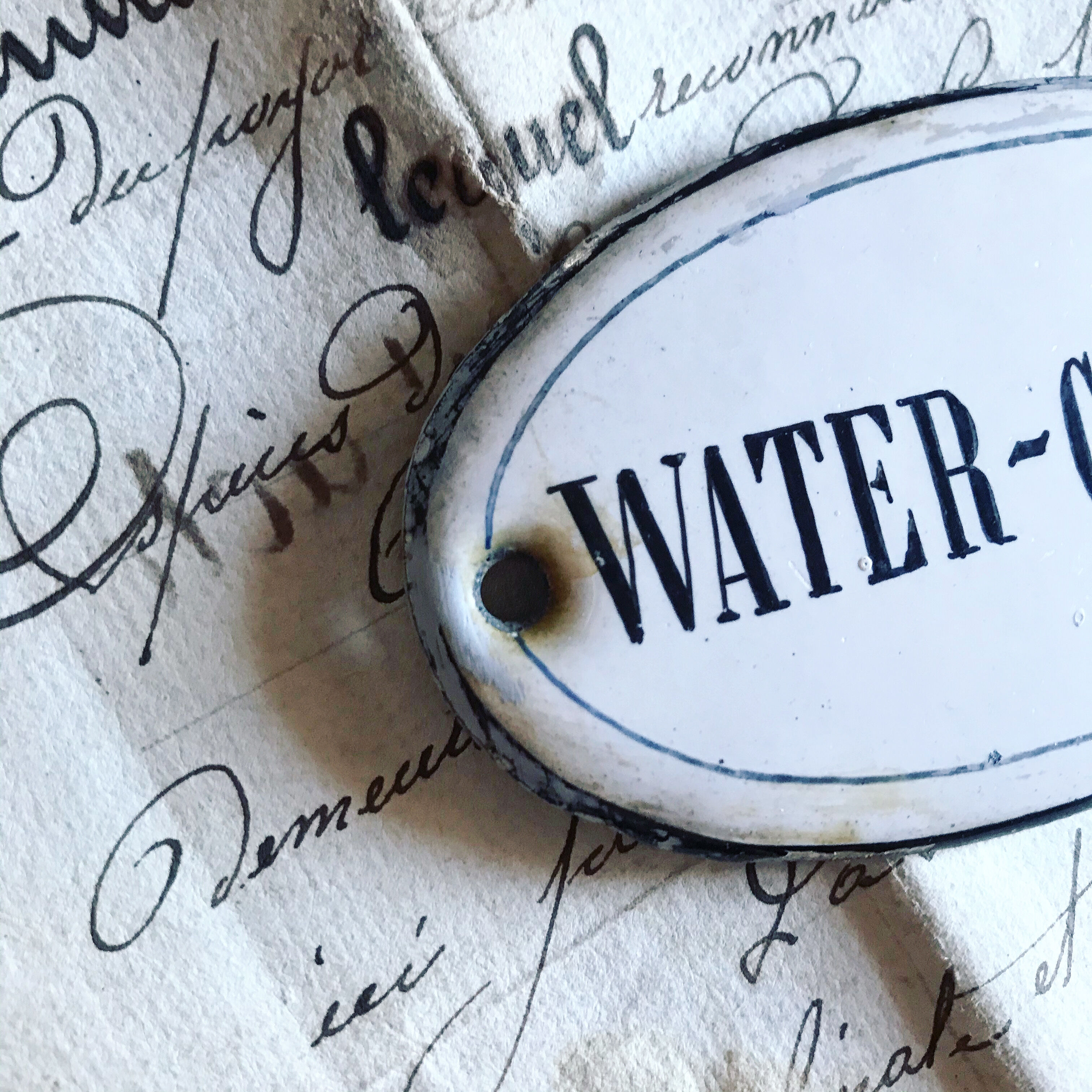 "water closets" bulging enamel plate. old door plate. around 1910/1920