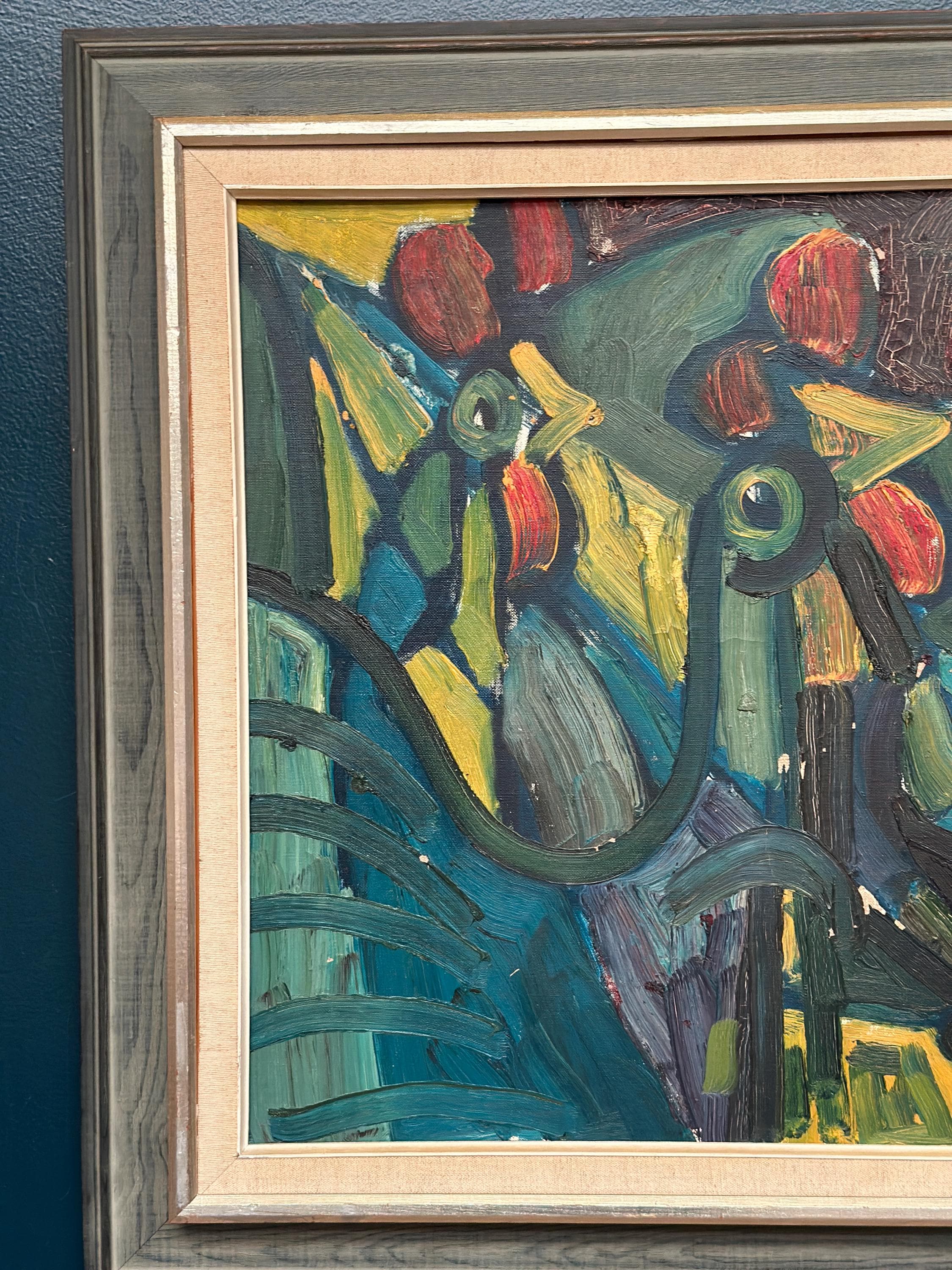 Original Danish Oil on Canvas – “Chicken Composition” by Eyvind Olesen