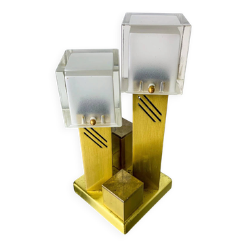 Cubic Murano glass table lamp by Gaetano Sciolari, Italy 1970s