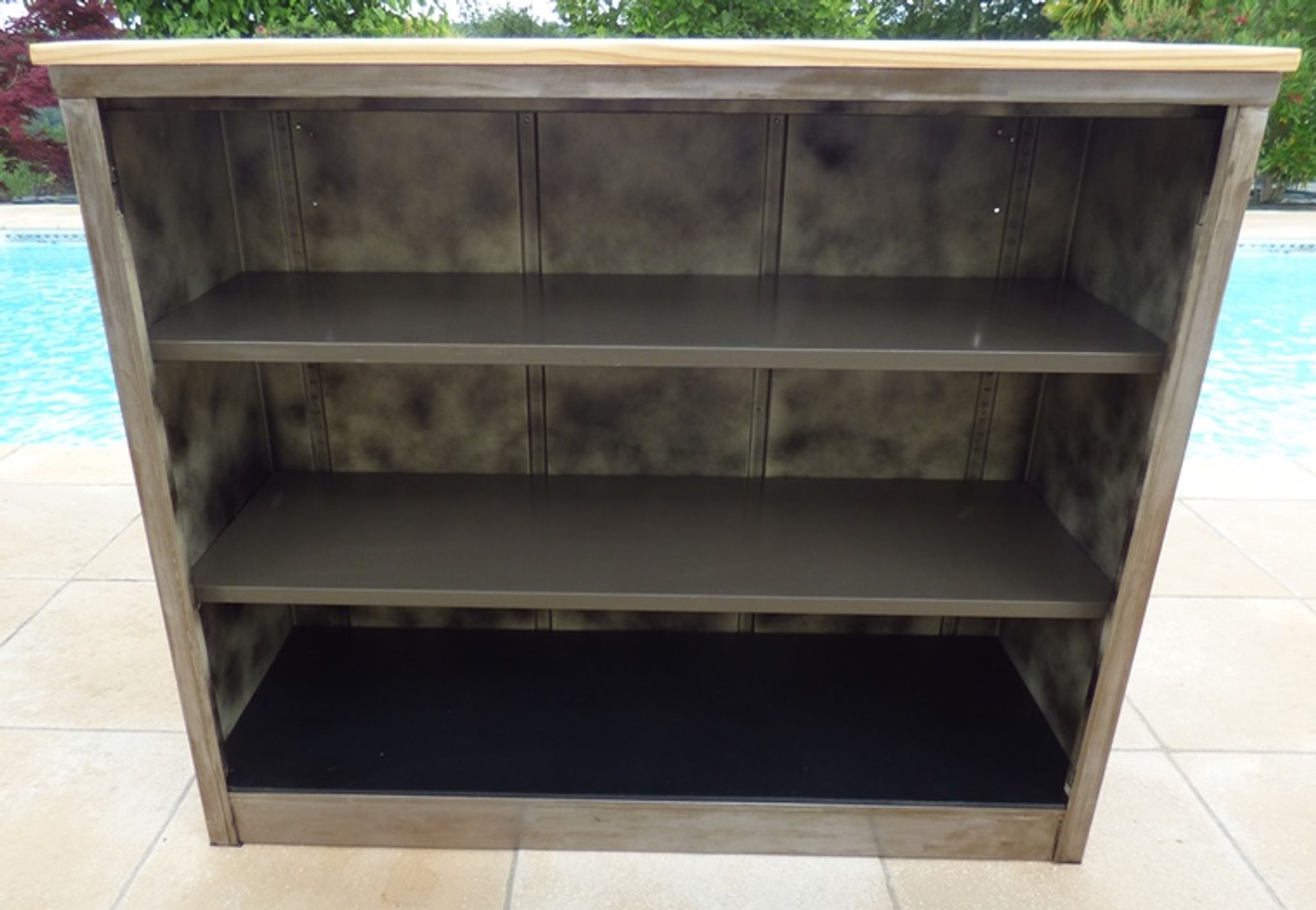 Industrial low metal furniture goes everywhere with wood top