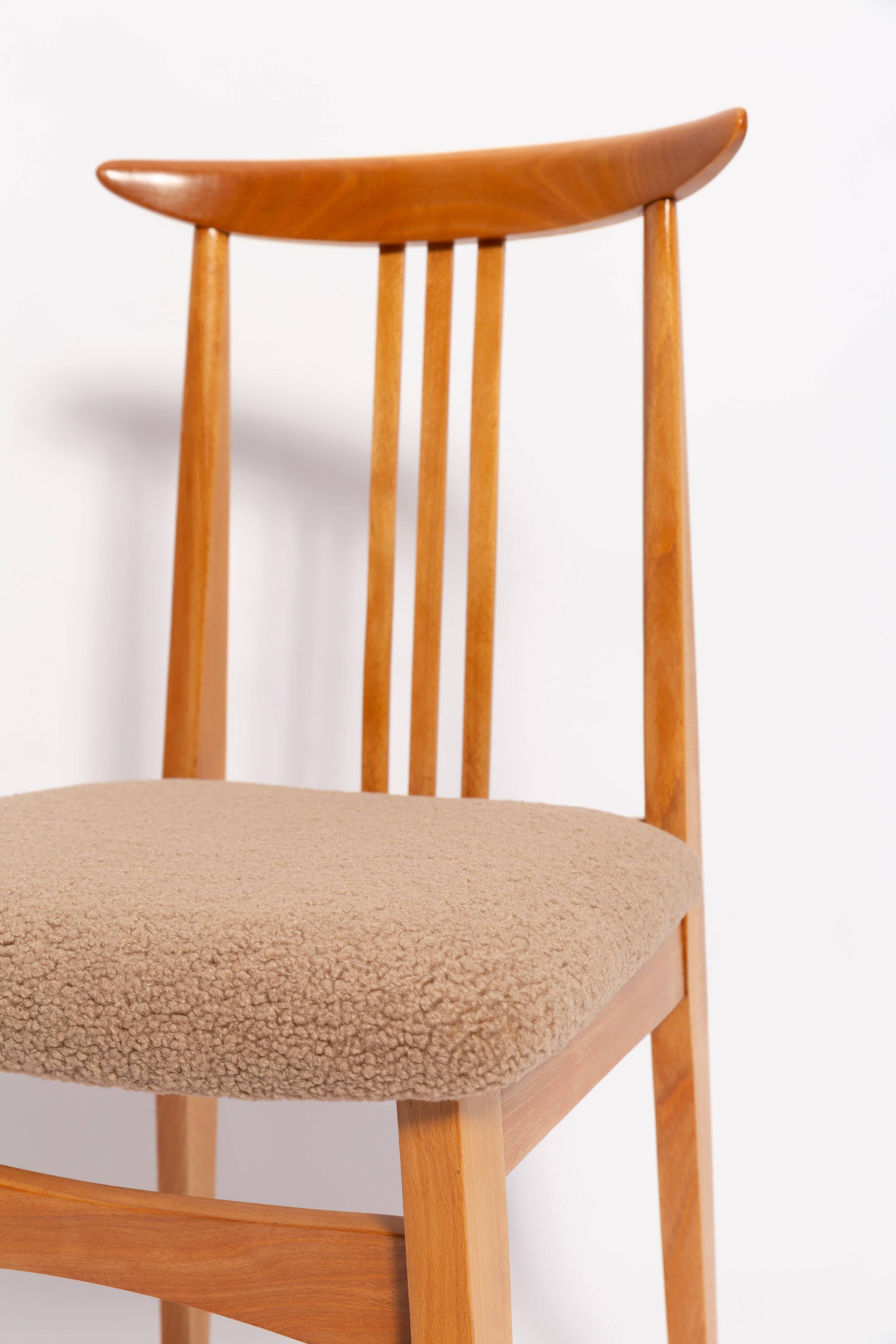 Mid-Century Bouclé Lounge Chair, Light Wood, M. Zielinski, Europe 1960s