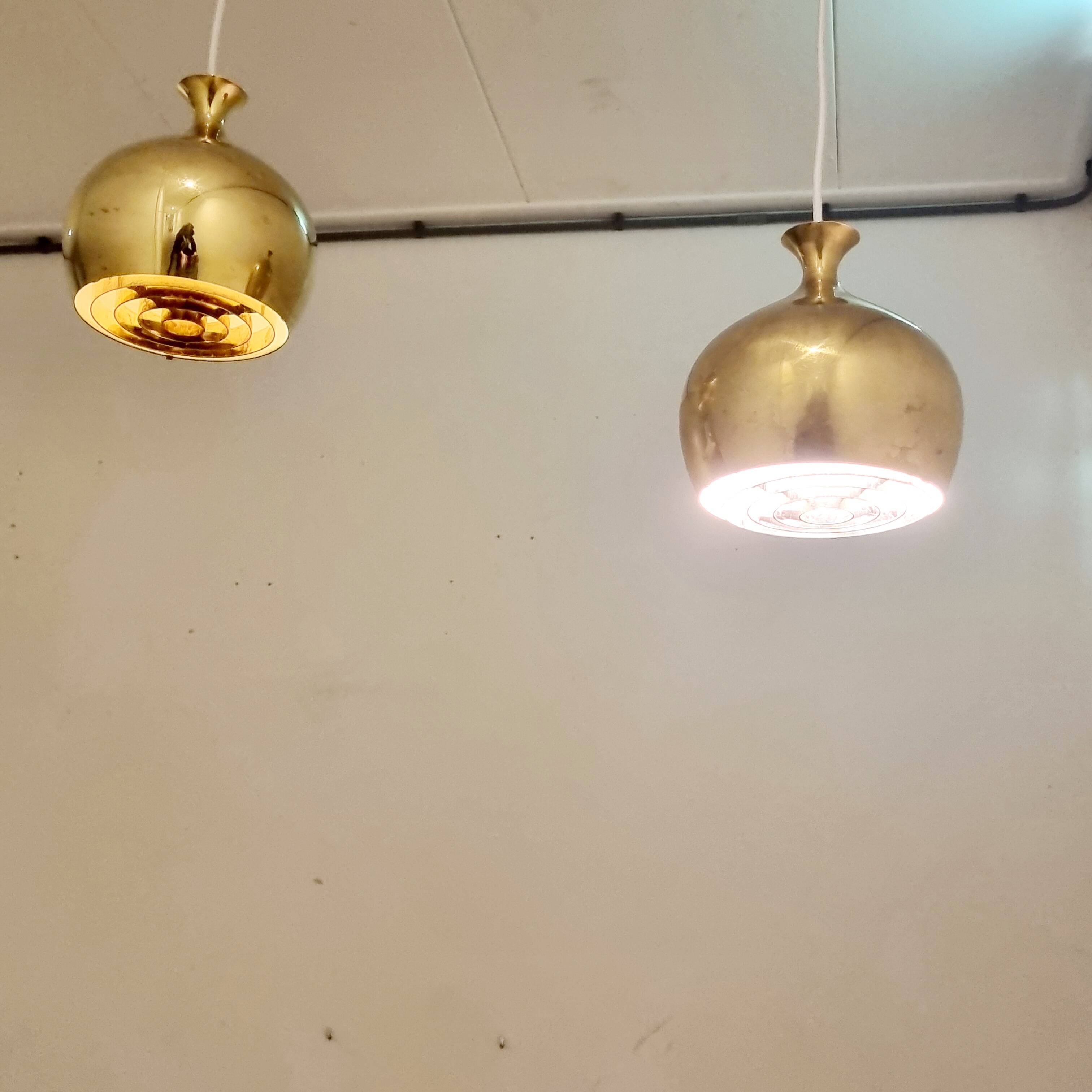 Set of Two Elegant Brass Pendant Lamps Löken by Helge Zimdal for Falkenberg