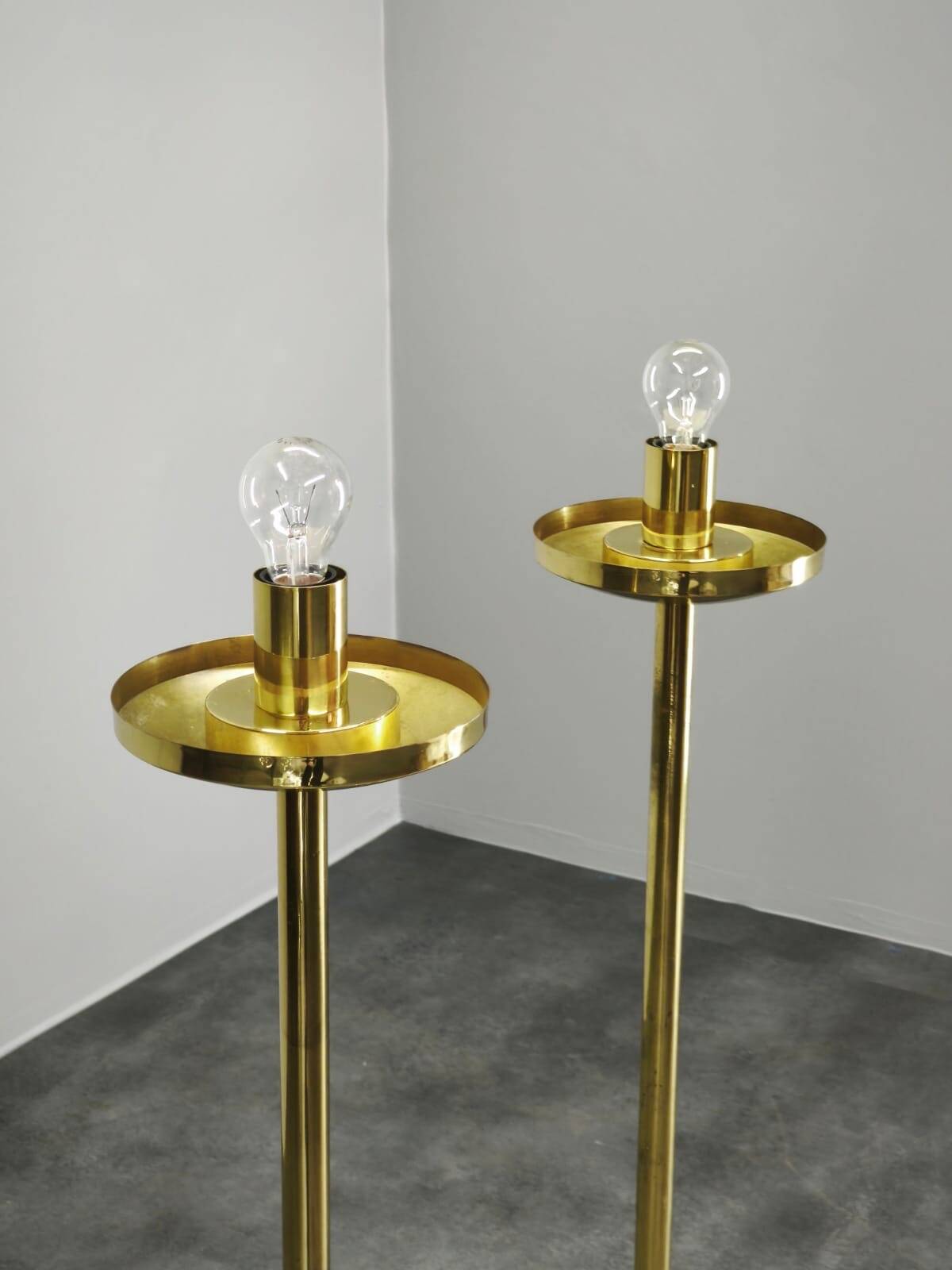 Pair of Space Age Bubble Glass and Brass Floor Lamps, 1970s