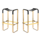 Pair of backless stools Wanderlust in black metal and brass.