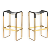 Pair of backless stools Wanderlust in black metal and brass.