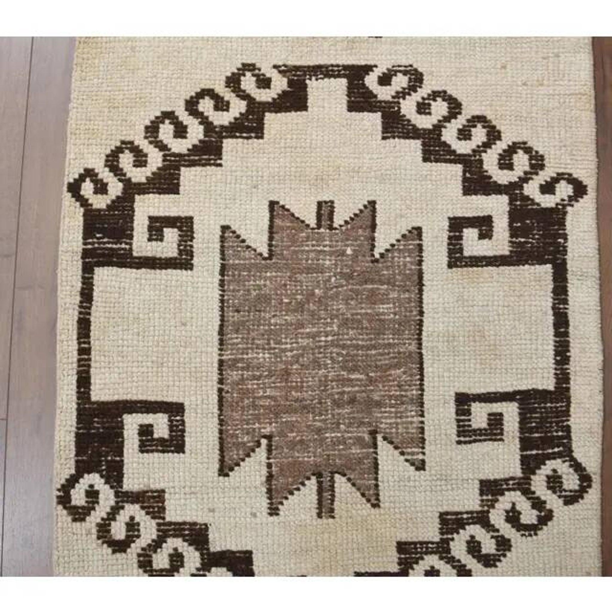 1970s Vintage Turkish Hand-Knotted Wool Cotton Beige Runner Rug 94x316