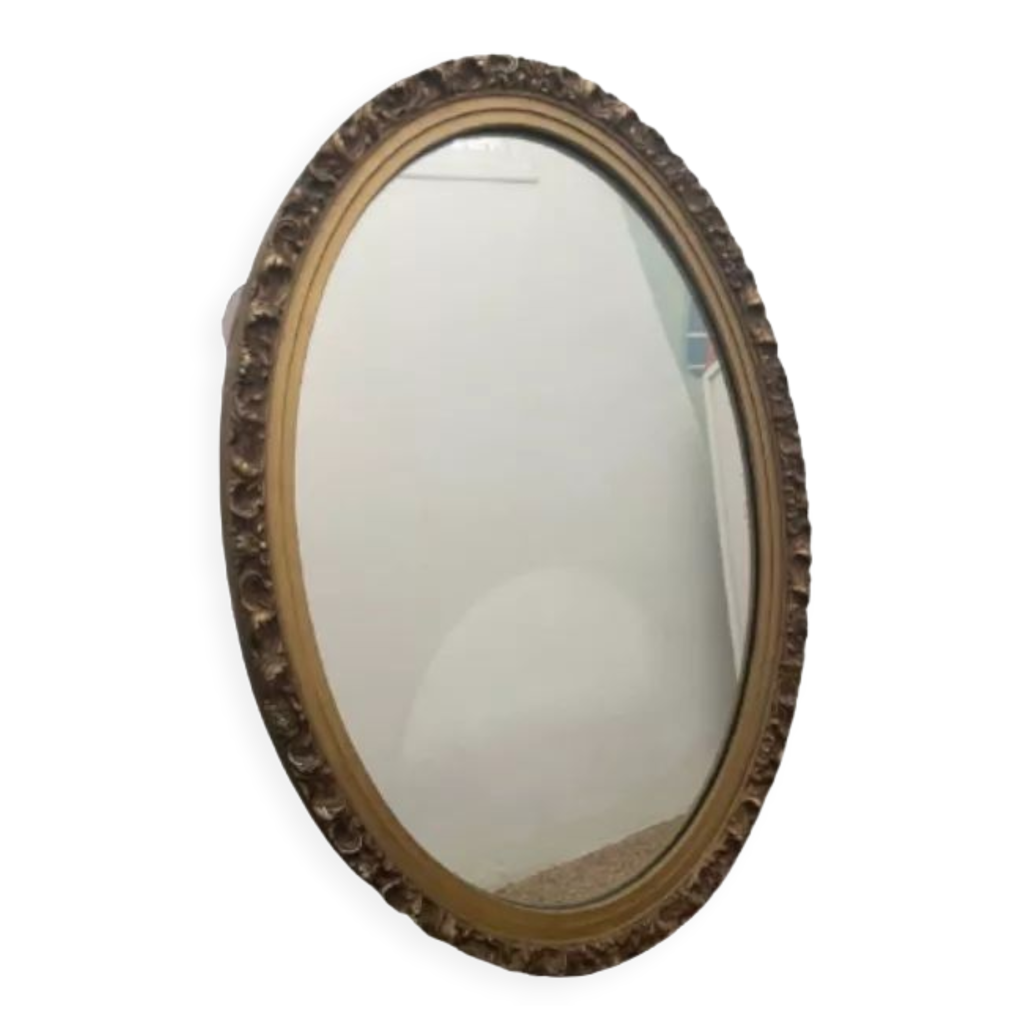 Old oval mirror with gold metal frame 50x70cm