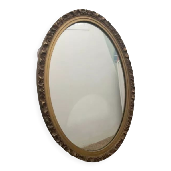 Miroir ovale ancien avec cadre en métal doré 50x70cm