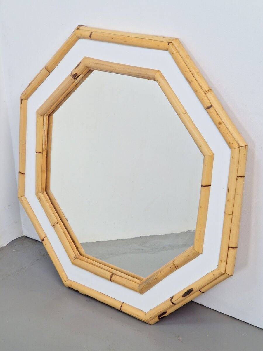 Vintage Octagonal Wall Mirror in Bamboo, Italy, 1960s