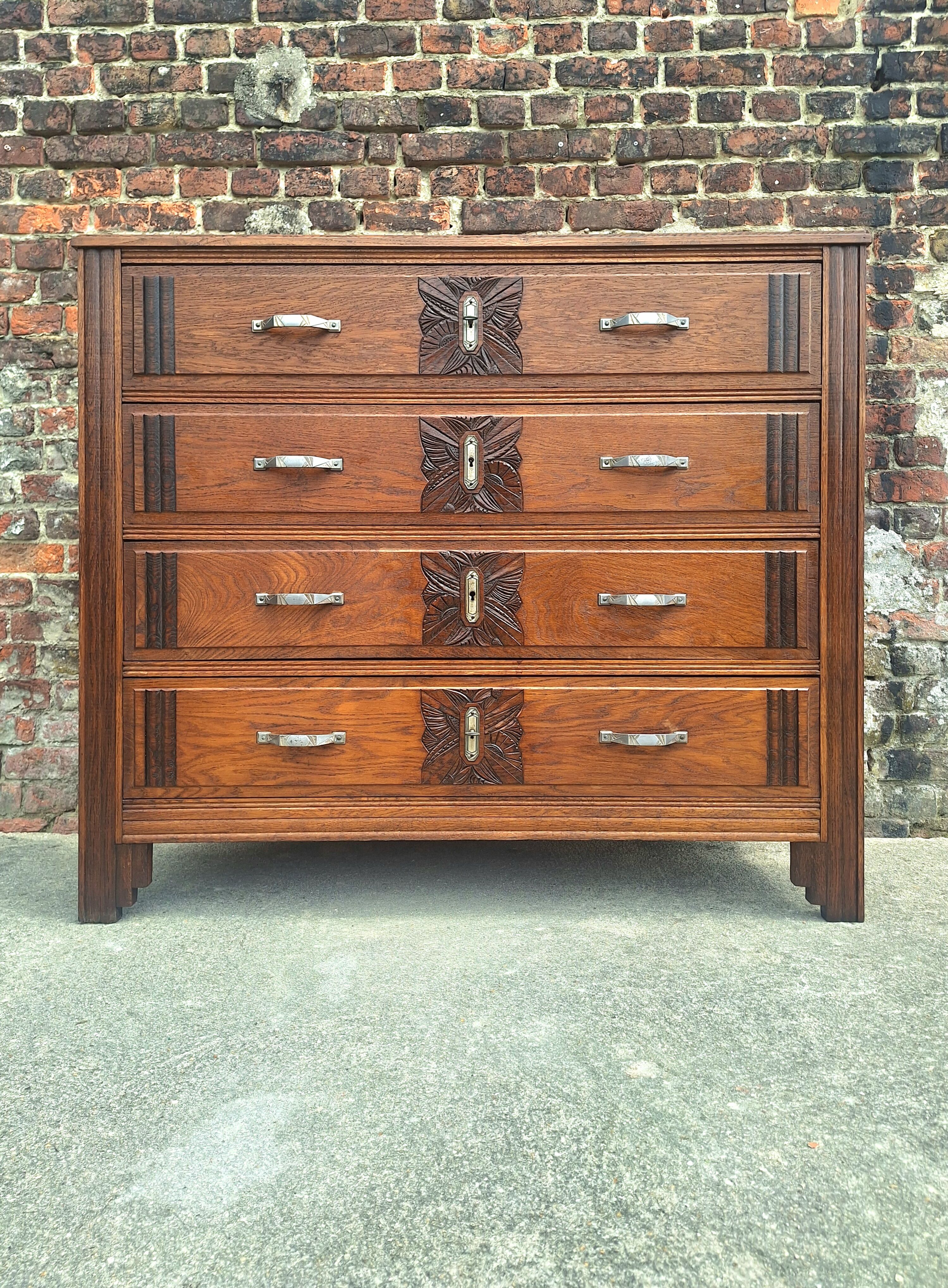 Large Art Deco chest of drawers, vintage antique furniture.