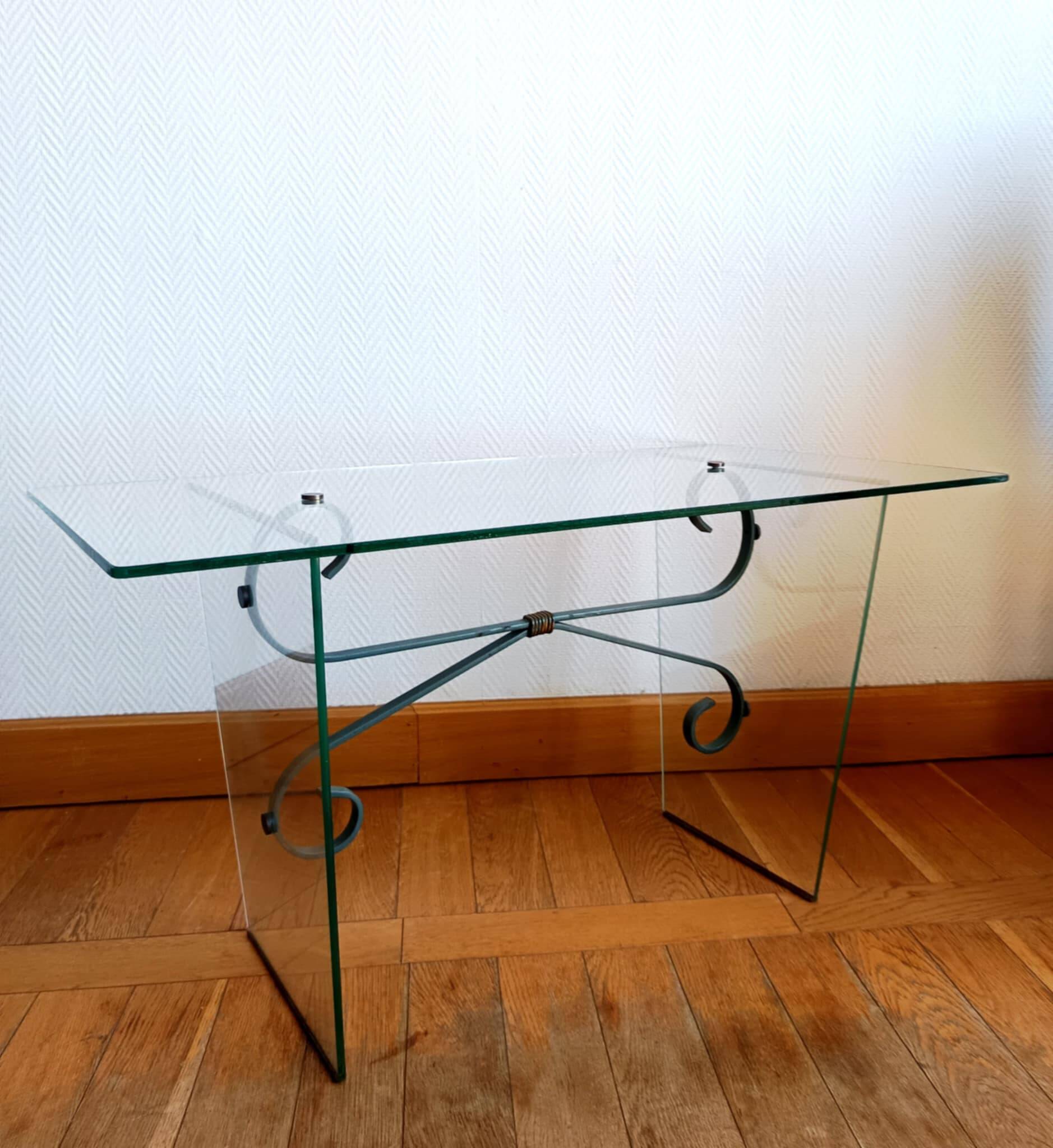 Glass and wrought iron coffee table, Italy 1960