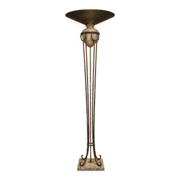 Neo classic forged floor lamp / metal shade / stone base / 1970s