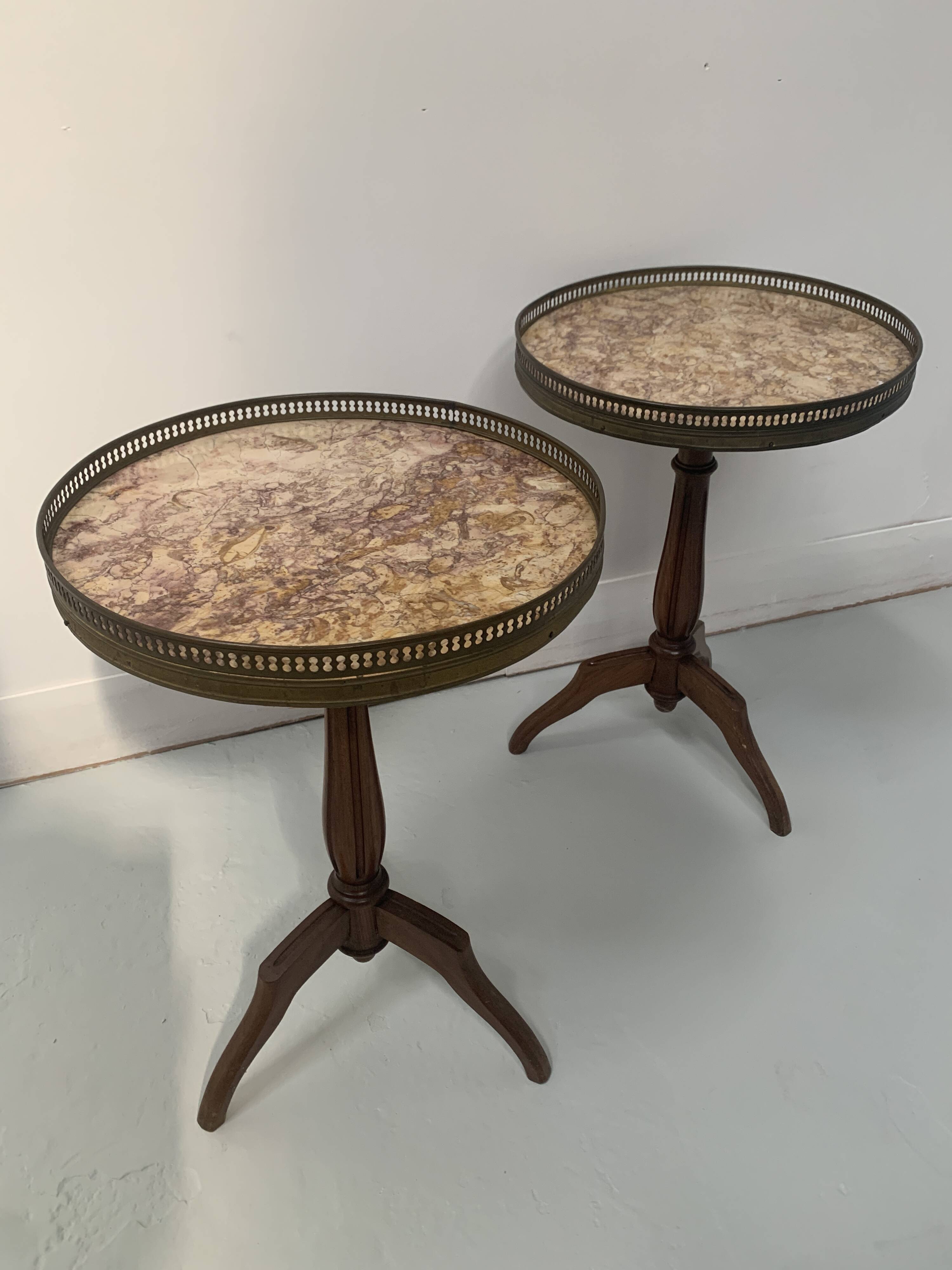 Pair of Louis XVI style pedestal tables in stained beech, 20th century