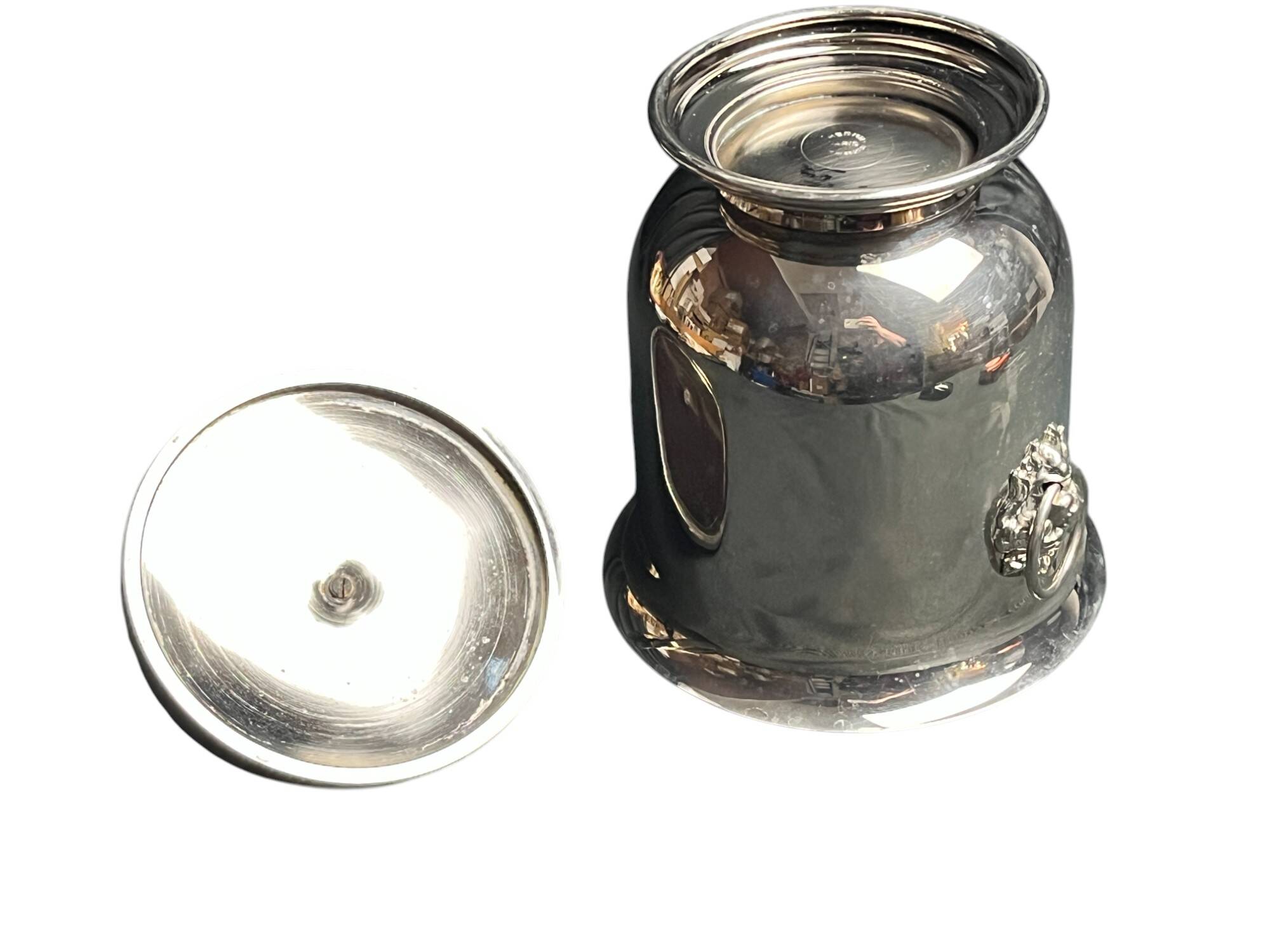 Tableware, Thermid silver metal ice bucket, glass bowl, lion handles X
